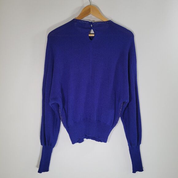 Vintage MIKE KORWIN Royal Blue Knit Sweater Size 16 Fuzzy Nubby 80s - Picture 3 of 10
